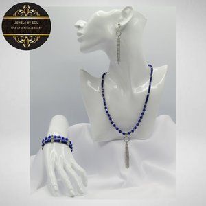 BLUE RHINESTONE TASSEL Beaded Jewelry Set
